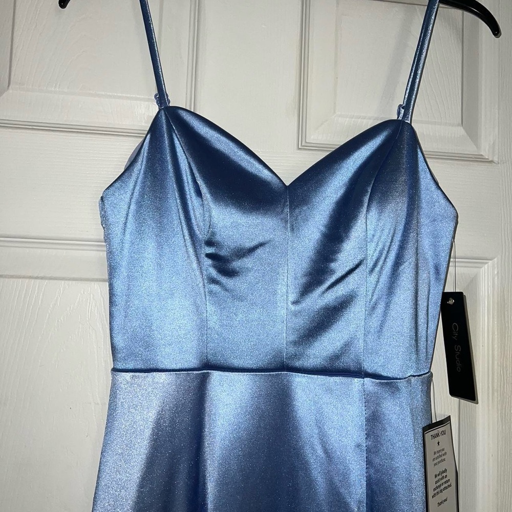 Macys satin light blue dress